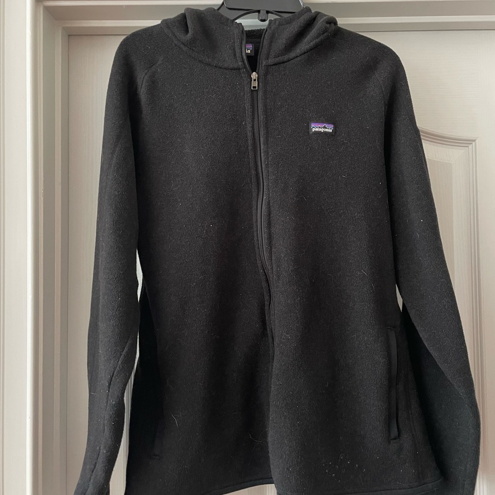 Womens Patagonia black hooded fleece full zip